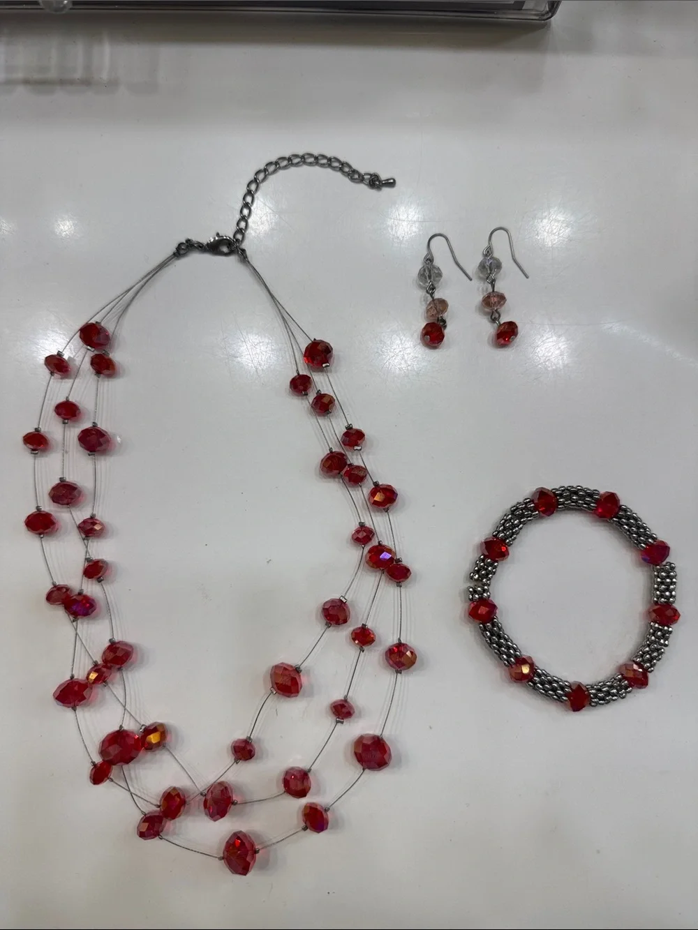 White House Black Market Red Multi-Strand Beaded Jewelry Set